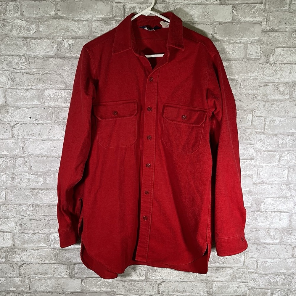 VTG Woolrich Red Heavy  Flannel Shirt Long Sleeve USA Made Size Large Long